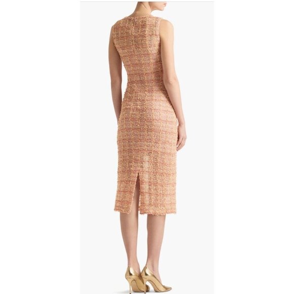 New St. John Gossamer Draped Peach Plaid Midi-Dress size 10 - Picture 2 of 15
